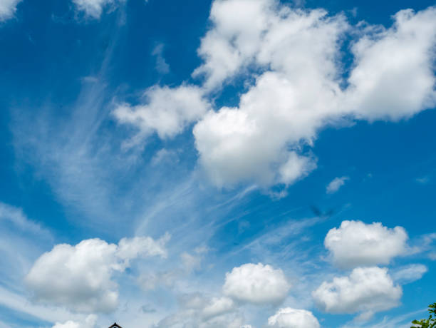 istock Blue sky fluffy white clouds on summer season bright clear skyline with beautiful cloudscape. Panorama blue sky clouds pattern on daylight with copy space. Cumulus cloudscape air climate sunny day 1459359264