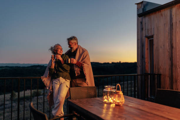 istock Senior couple evening in mountains. 1459361182