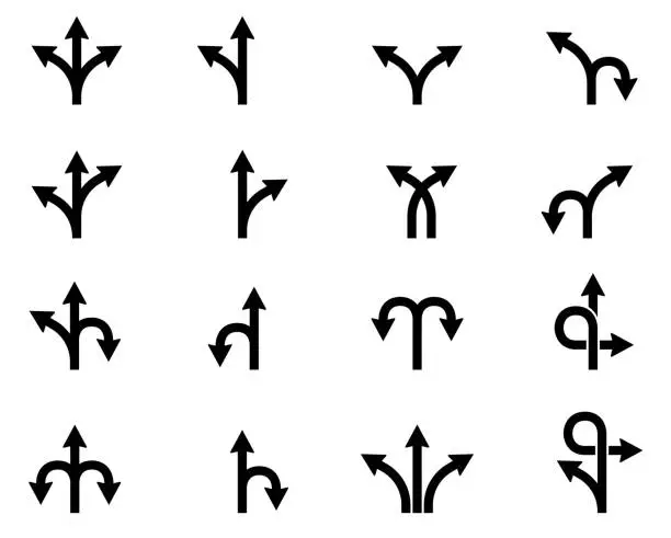 Vector illustration of Diverting arrow icon variation set