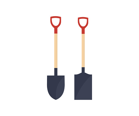 Shovel tool set. Steel shovel tool. Work gardening, agriculture garden, spade equipment, dig farm logo design. The concept of digging. Farming spade. Shovel for digging and construction vector design and illustration.