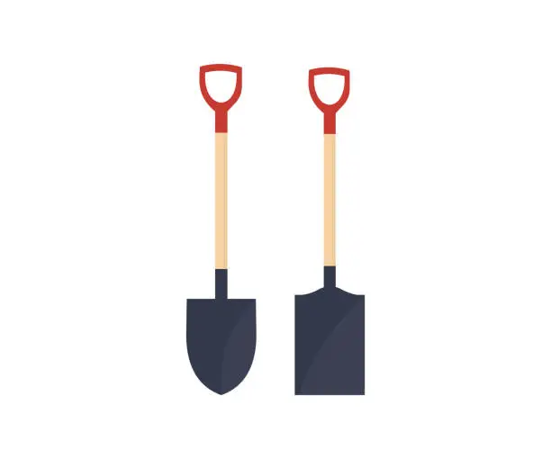 Vector illustration of Shovel tool set. Steel shovel tool. Work gardening, agriculture garden, spade equipment, dig farm logo design. The concept of digging. Farming spade. Shovel for digging and construction vector design and illustration.