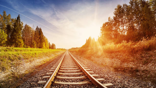 Perspective view of the railroad in countryside stock photo