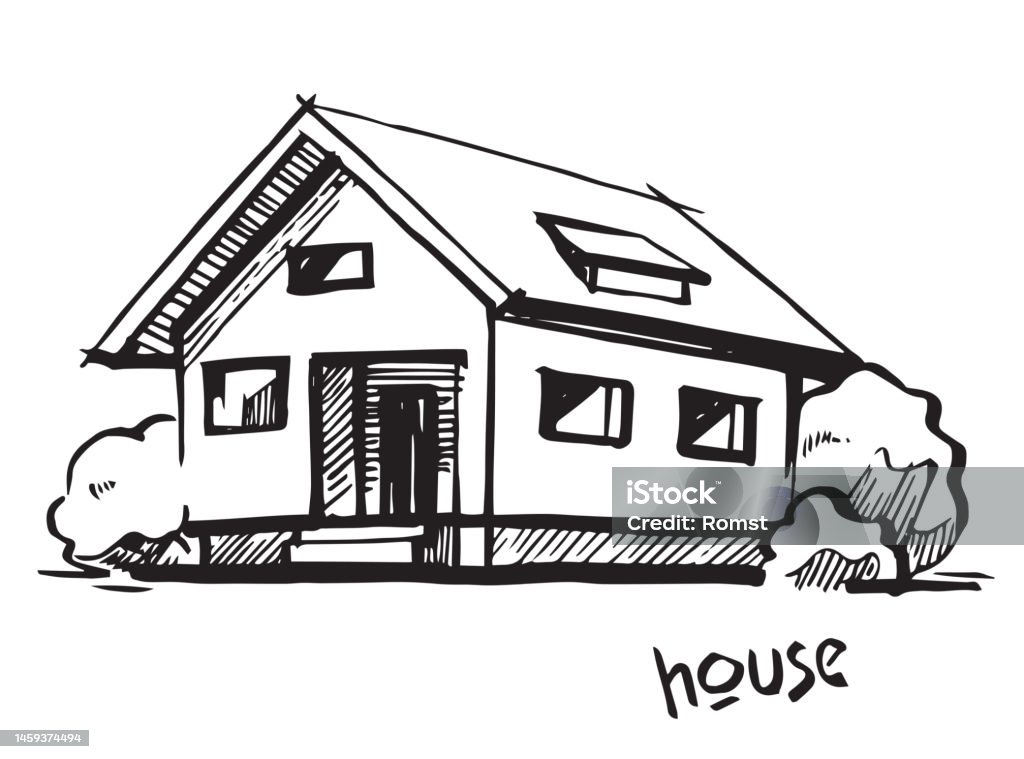 Sketsa Arsitektur Rumah Menggambar Tangan Bebas Vector