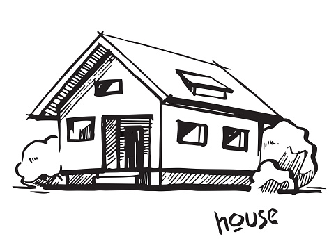 Sketch of house architecture .Drawing free hand Vector illustration.outline sketch drawing perspective of exterior house