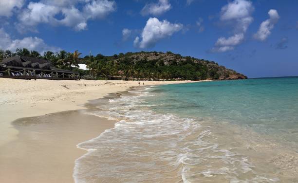 istock Antigua beach, sea and rainforest covered mountain 1459375142