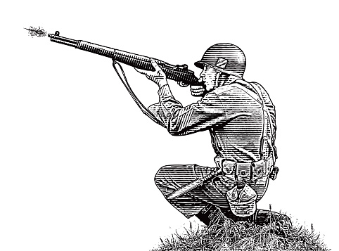 WWII soldier shooting M1 Grand Rifle
