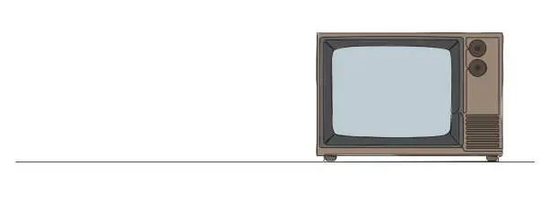 Vector illustration of colorized continuous single line drawing of old tube television