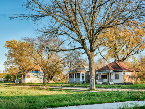 Empty Block Near Hamilton Avenue An entire residential block has been cleared of abandoned buildings to create an informal park in the Highland Park community of Detroit. highland park michigan stock pictures, royalty-free photos & images