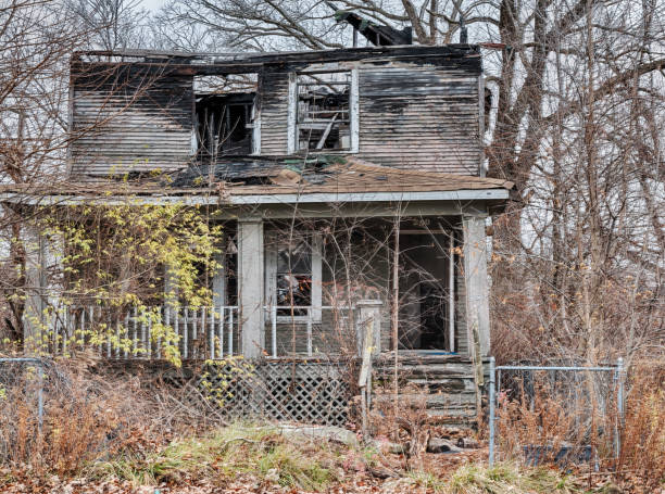 Urban Blight In Highland Park Urban blight slowly reclaims an abandoned house in the Highland Park section of Detroit. highland park michigan stock pictures, royalty-free photos & images