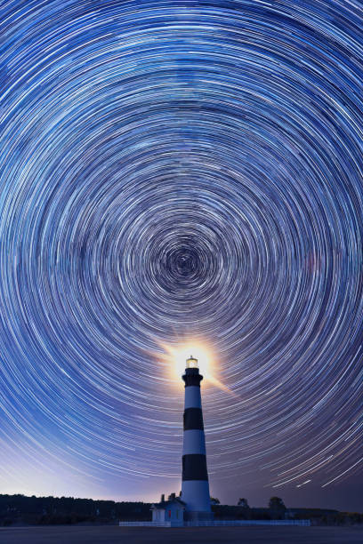 istock Lighthouse with Star Trails pointing to True North 1459380646