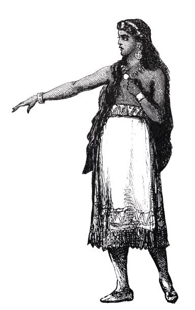 молодая индийская девушка с длинными волосами, указывающими на правую вытянутую руку, белый фон, во всю длину - mixed race person white background color image people stock illustrations