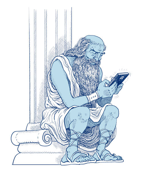 Ancient Greek Philosopher Surfing the Internet with his Cell Phone An Ancient Greek Philosopher Holding a Mobile Phone philosopher stock illustrations