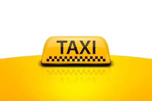 Vector illustration of Vector 3d Realistic Taxi Car Roof Sign Icon Set Closeup on the Roof of a Car Isolated on White Background. Yellow French Taxi Sign, Design Template for Taxi Service, Mockup. Front View