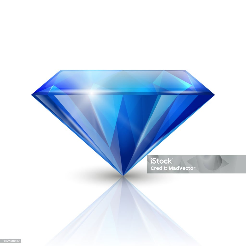 Triangular Blue Diamonds Vector 3d Realistic Blue Transparent Triangular Glowing Gemstone ...