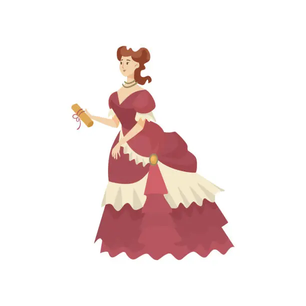 Vector illustration of Victorian woman holding letter vector illustration