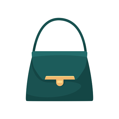 Green leather bag for women vector illustration. Casual colorful handbag for summer or autumn isolated on white background. Fashion, accessories concept