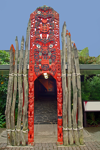 Wellington, New Zealand – June 01, 2012: A timber carving of Kupe at Titahi Bayin Porirua City near Wellington, New Zealand