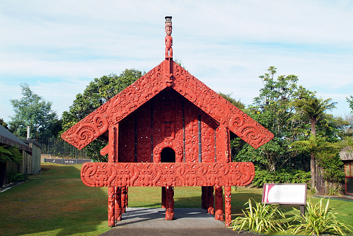 Rotorua, New Zealand, March 11, 2005: Maori culture - Pataka storehouses were used to keep preserved food