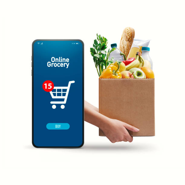 istock Online grocery shopping and delivery app 1459390667