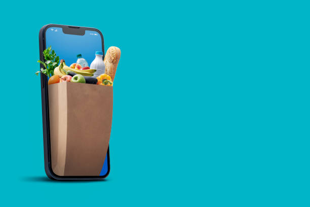 istock Online grocery shopping app on smartphone 1459390927