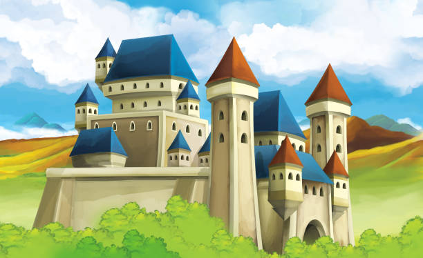 istock cartoon nature scene with castle in the background illustration 1459391922
