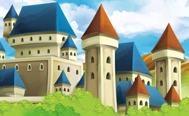 istock cartoon nature scene with castle in the background illustration 1459391984