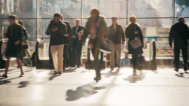 Time lapse of Passenger walking and running on escalator in rush hour