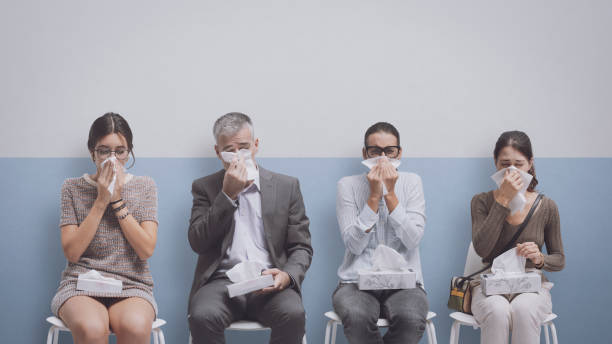 People with cold and flu at the hospital stock photo