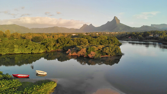 Aerial view of Mauritius Island landscape. High quality photo