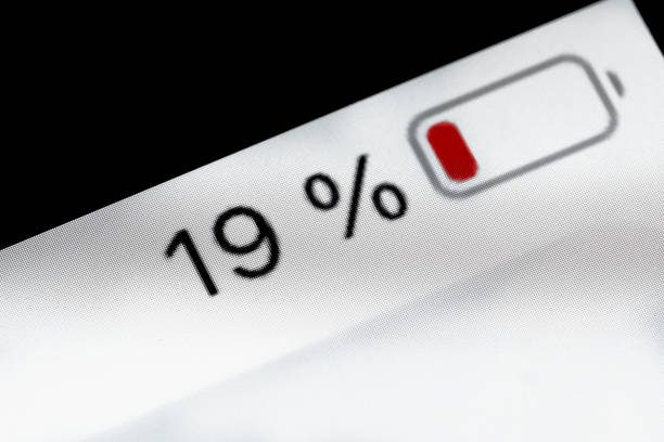 istock Smartphone battery level indicator - nineteen, 19 percent: close up macro 1459396971