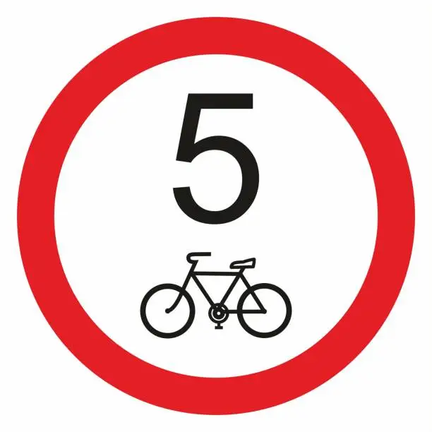 Vector illustration of Limit speed sign for cyckling, bicycle path. Vector icon. Five km/h.