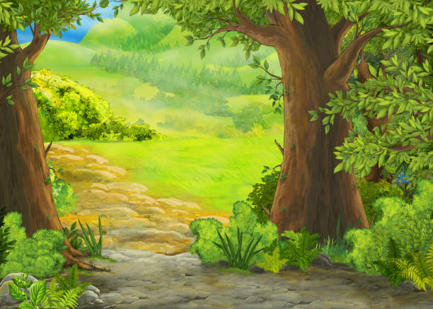 illustrations, cliparts, dessins animés et icônes de dessin animé scène d�’été avec prairie dans la forêt avec le prince et la princesse - nobody tranquil scene nature park