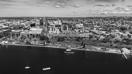 Geelong, Australia. Aerial view of city coastline from drone.