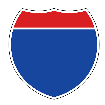 Vector illustration of a red, white and blue empty map road sign.