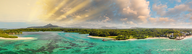 Mauritius Island aerial view. High quality photo. Panorama