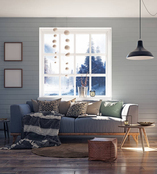 istock Comfortable sofa in scandinavian modern living room 1459407540