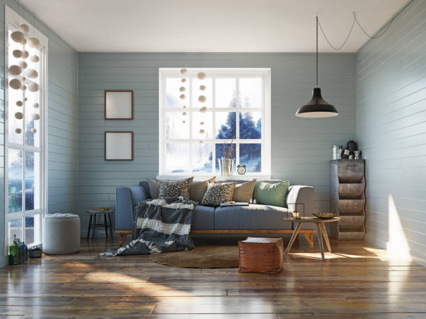 istock Comfortable sofa in scandinavian modern living room 1459407550