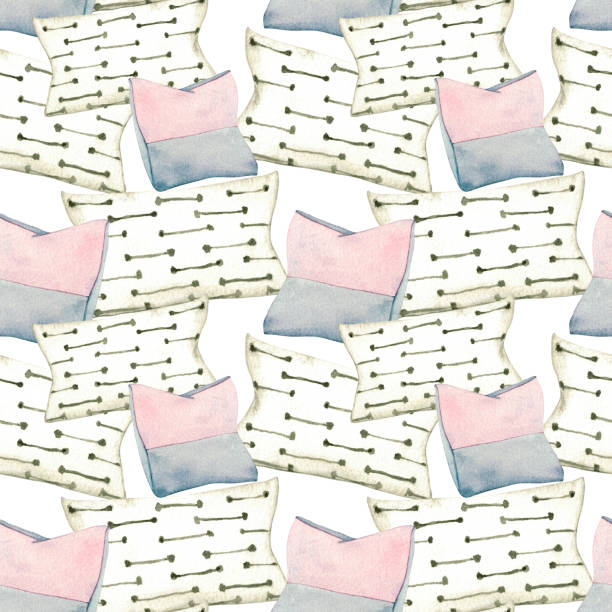 istock Pattern. Pillows. Watercolor illustration interior of living room. Clipart. Home decor elements on a white background. 1459407589