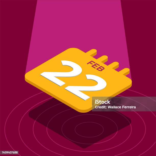 Yellow Febuary February 22th Yellow 3d Calendar Floating With Spotlight Stock ...