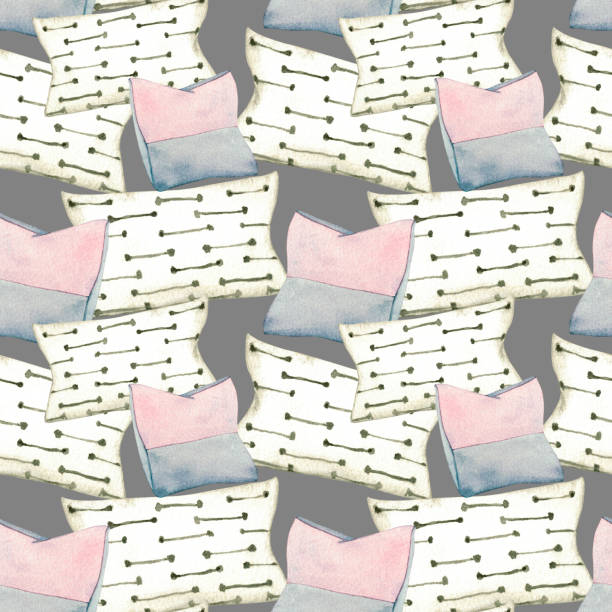 istock Pattern. Pillows. Watercolor illustration interior of living room. Clipart. Home decor elements on a white background. 1459407798