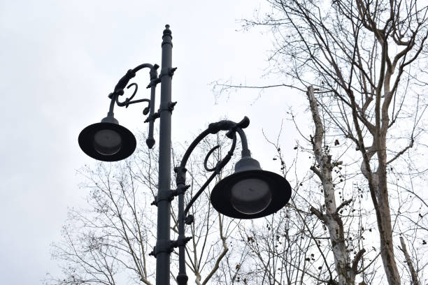 istock Wrought iron lights reaching to the sky 1459408233