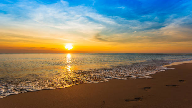 istock Beautiful sunset on the beach and sea landscape 1459413029