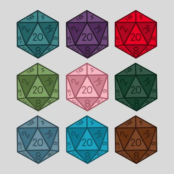 Vector illustration of d 20 icosahedron dice vector illustration mtg rpg