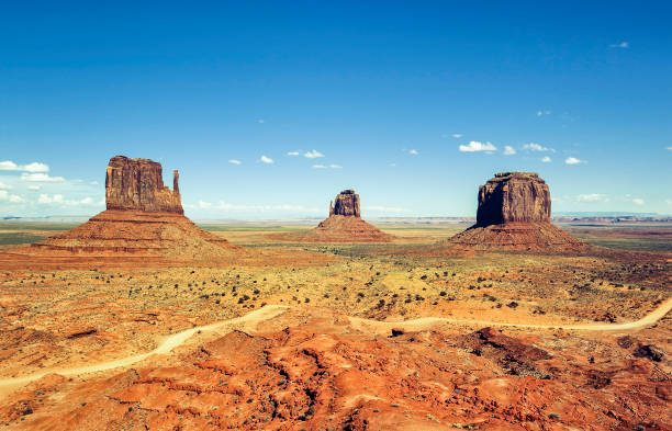 istock View of Monument valley with blue sky 1459417808