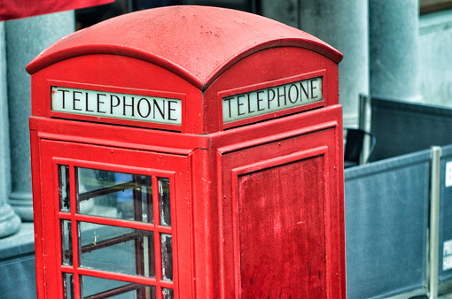 Red telephone booth in London.