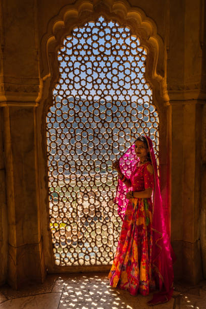 istock Young Indian woman looking through the window 1459429108