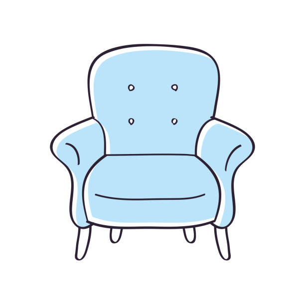 블루 암체어 - hotel reception symbol chair domestic room stock illustrations