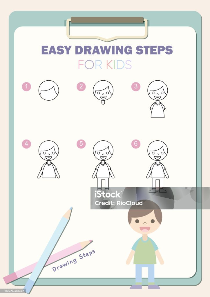 How To Draw A Boy Easy Drawing Steps For Kids Stock Illustration - Download  Image Now - Backgrounds, Bakery, Binder Clip - iStock