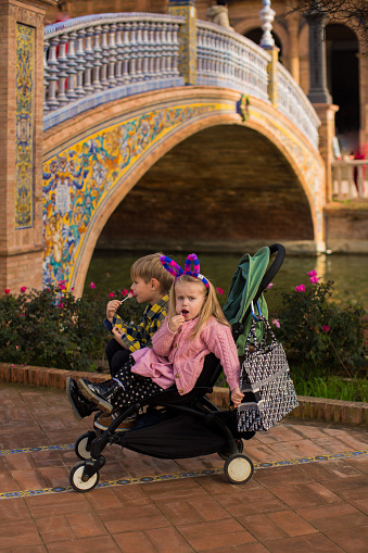 A shot of part of the beautiful Plaza de Espana Seville