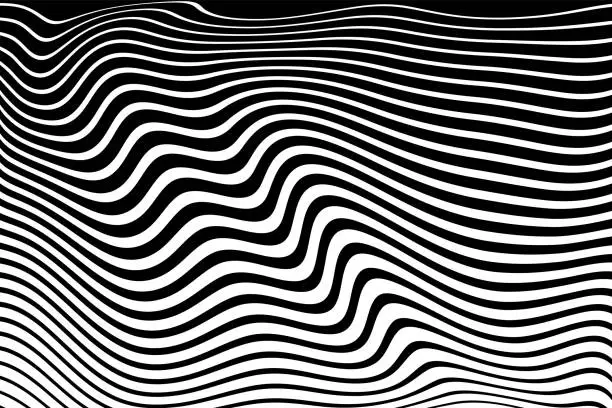 Vector illustration of Abstract Black and White Wavy Lines Pattern. 3D Illusion Effect.